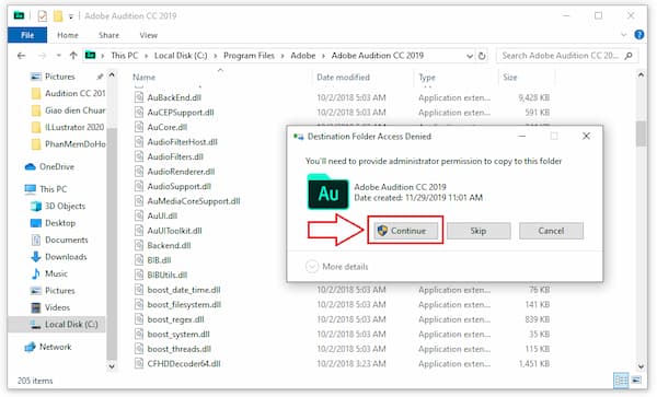 adobe audition cc 2019 Sau đó chọn Continue